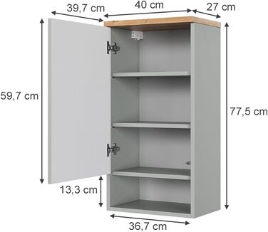 Підвісна шафа під умивальник Vicco Eden, 70 x 64.5 см, 2 шухляди, сіра