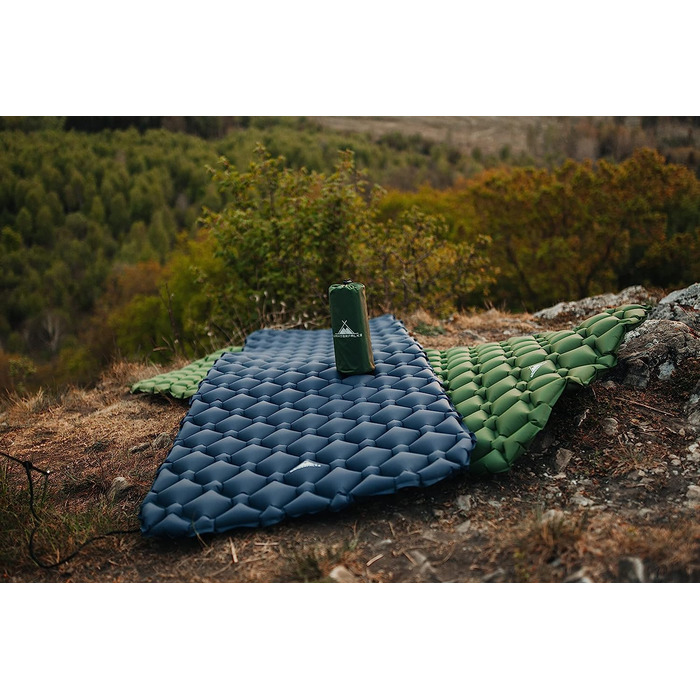 WANDERFALKE® Надлегкий надувний килимок XL 66 см — туристичний матрац компактний для кемпінгу, походів, велотуризму