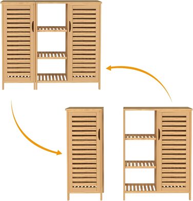 Шафа для ванної кімнати Sogesfurniture з бамбука, шафка для ванної, приліжкова шафка з 4 полицями та жалюзі-дверцятами, шафа для зберігання у ванну кімнату, вітальню, кухню (33x100x87 см)