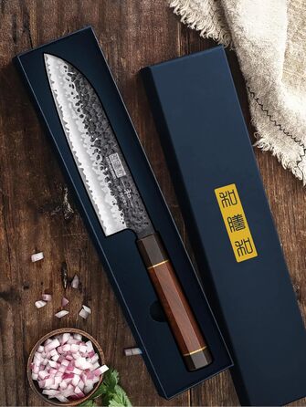 Японський ніж Santoku HOSHANHO 18 см, ручна робота, з високоякісної сталі, ергономічна ручка, подарункова коробка
