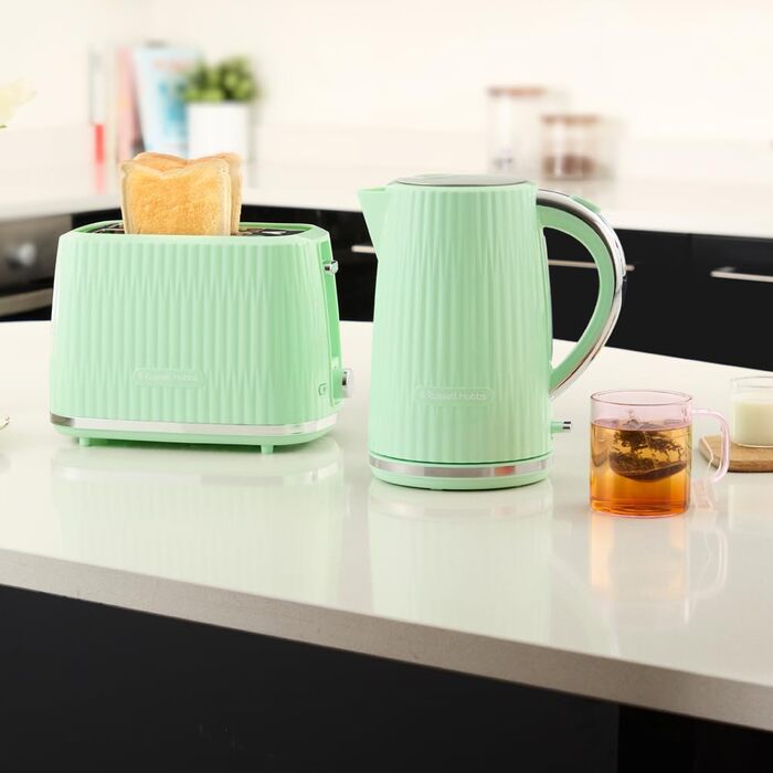 Тостер Russell Hobbs Eden на 2 тости, зелений (27372-56) - 6 режимів, розморожування, підігрів, підйом тостів, лоток для крихт