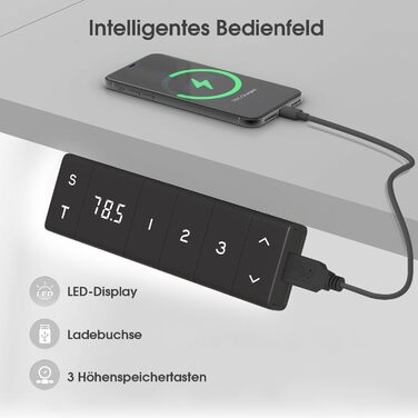 Регульований по висоті офісний стіл TRIUMPHKEY 160x80 см з USB-C зарядкою, лотком для кабелів, 3-ма режимами пам'яті, сірий