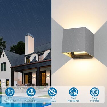 Набір настінних LED-світильників ledmo (8 шт), 12W, тепле біле світло 2700-3000K, чорний матовий, IP65 вологозахищені, з регулюванням напрямку світла (вгору/вниз), для дому та вулиці