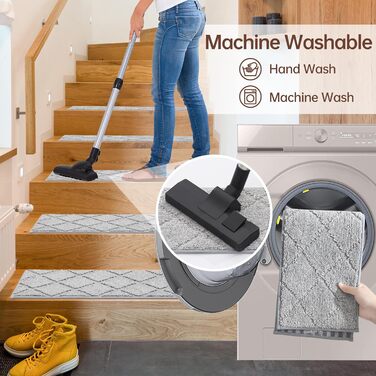 Килимки для сходів COSY HOMEER, самоклеючі, машинне прання, для дітей, людей похилого віку та домашніх тварин, 100% поліестер, 70x22 см, 15 шт, сірі
