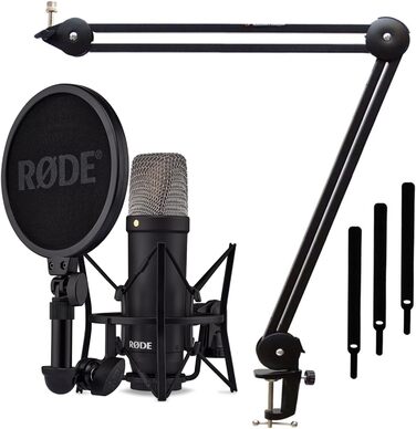 Студійний конденсаторний мікрофон Rode NT1 Signature Black з мікрофонним тримачем keepdrum MS138, чорний