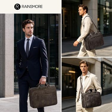 Чоловіча ділова сумка-портфель RAINSMORE Vintage з екошкіри для ноутбука 16 дюймів, колір кавовий