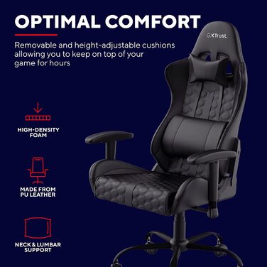 Ігрове крісло Trust Gaming GXT 708 Resto, чорне, ергономічне, 360° обертання, знімні подушки, регульована висота, офісне комп'ютерне крісло
