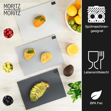 Набір з 3  обробних дощок Moritz & Moritz - 32 x 22 см, сірий, з підставкою, для кухні, можна мити в посудомийній машині