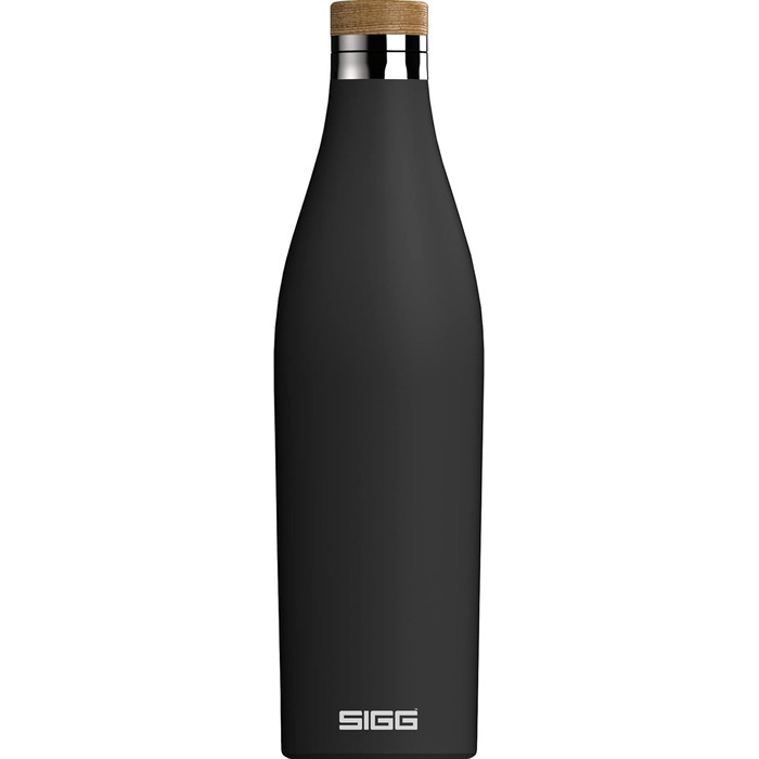 Термобутилка SIGG Meridian 0,5 л, нержавіюча сталь, бамбукова кришка, ізольована, чорна, BPA-free, без пластику, герметична