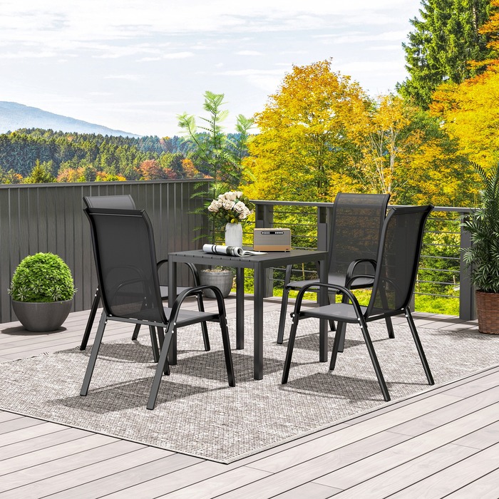 Outsunny Garden Table Алюміній 73x73 см Атмосферостійкий буфетний стіл з ефектом дерева, Кемпінговий стіл на 4 особи Нековзний балконний стіл Обідній стіл на відкритому повітрі для саду, патіо Балкон чорний