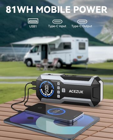Портативний пусковий пристрій Starthilfe Powerbank з компресором 150PSI, 12V, для автомобілів (бензин/дизель до 12L), LED-ліхтарик, 6000A