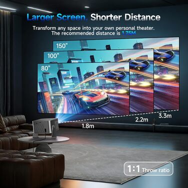 Проєктор Magcubic HY350GT 4K Smart Beamer, Full HD 1080P, 650 ANSI люмен, Автофокус, Автоматична корекція трапеції, Динаміки Dolby Audio 15W, WiFi 5, Bluetooth 5.1, Поворот на 180°, Колір: Сірий