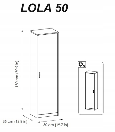 Вузька шафа-пенал LOLA 50 см, закрита, біла (50x180x35 см)
