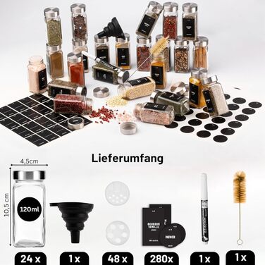 Набір скляних банок для спецій Deco haus® (24 шт.) з етикетками та ситами - органайзер для спецій