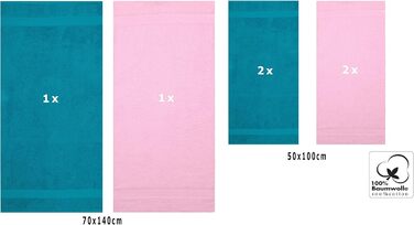 Набір рушників Betz Palermo: 2 банних 70x140 см, 4 для рук 50x100 см, лежакове, сауна, бірюза-рожевий