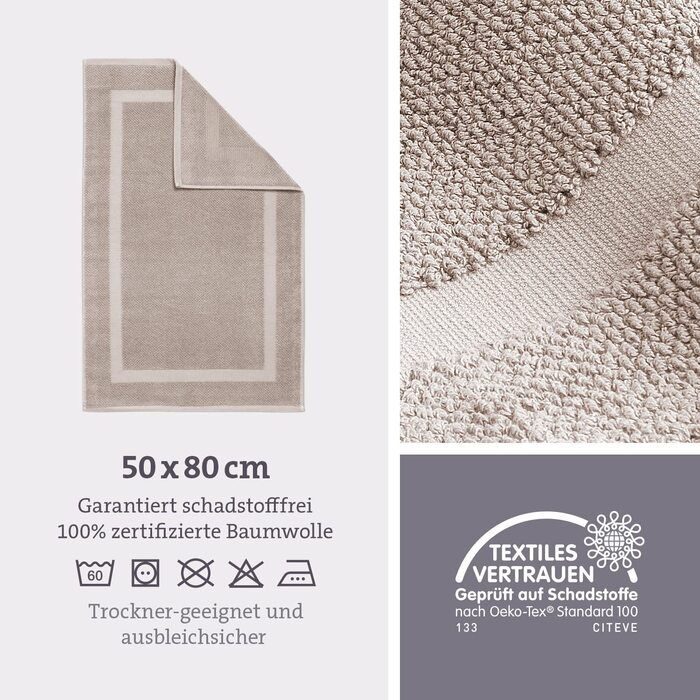 Набір килимків для ванної herzbach home, 100% бавовна, антрацит, 50x80 см, 2 шт., для душу, щільність 1000 г/м², високий рівень вбирання, машинне прання