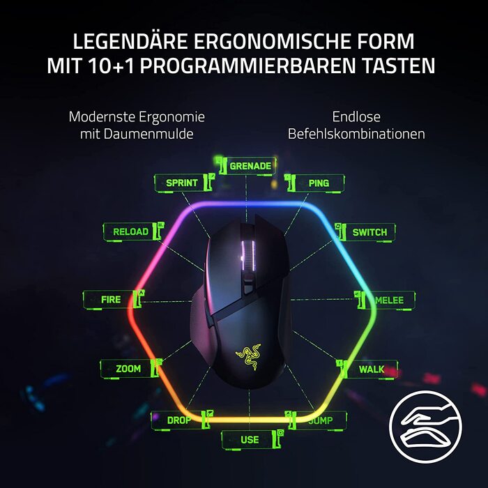 Бездротова ігрова миша Razer Basilisk V3 Pro з оптичним сенсором Focus Pro 30K, колесом HyperScroll та RGB-підсвіткою Chroma, чорна