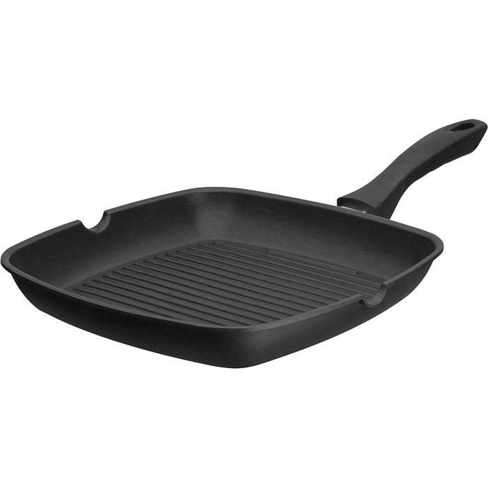 Сковорода-гриль Grillmeister GSW 28x28 см, алюмінієва, з двома носиками, чорна