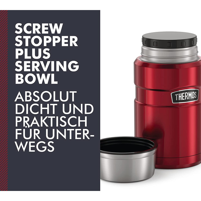 Термос для їжі Thermos Stainless King 710 мл, нержавіюча сталь, червоний, зберігає гаряче 14 годин, холодне 24 години, герметичний, для супу, мюслі, рагу, підходить для посудомийної машини