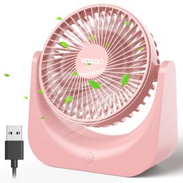 VOXON USB вентилятор міні настільний з 5 швидкостями, рожевий. Тихий USB-вентилятор для офісу, дому, спальні. Кабель 1,5м, без батарейок