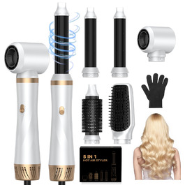 UMIGA Airstyler 5-в-1: Фен-щітка, випрямляч, плойка, об'ємна щітка для волосся 1000W, 3 режими нагріву, рожево-білий