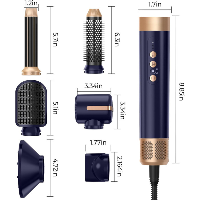 UKLISS Airstyler Pro 7-в-1: Фен-щітка з дифузором, 1400 Вт, 110000 об/хв для сушіння, завивки та випрямлення волосся (фіолетовий)