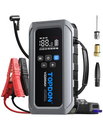 Пусковий пристрій TOPDON V2200 Air Jump Starter з компресором 150 PSI, бустер для авто (бензин до 8Л, дизель до 6Л), струм 2200А, LED-ліхтарем