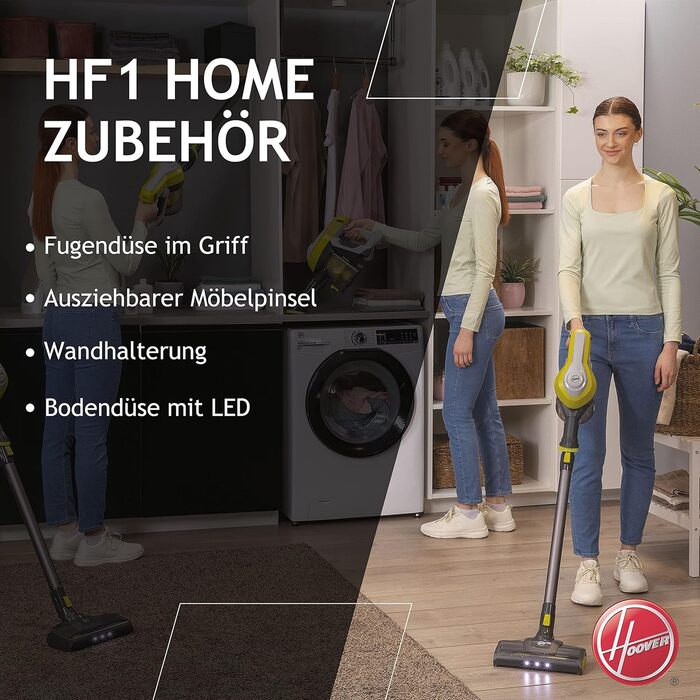 Пилосос акумуляторний Hoover без мішка, до 120 м², LED-підсвітка, XL контейнер, паркувальна функція, насадка-щілина та щітка, модель HF110H Home