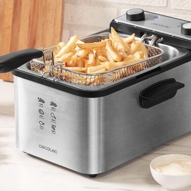 Електрофритюрниця Cecotec CleanFry Infinity 3 л з нержавіючої сталі, з фільтром OilCleaner, регулюванням температури до 190°C, чашею для посудомийної машини