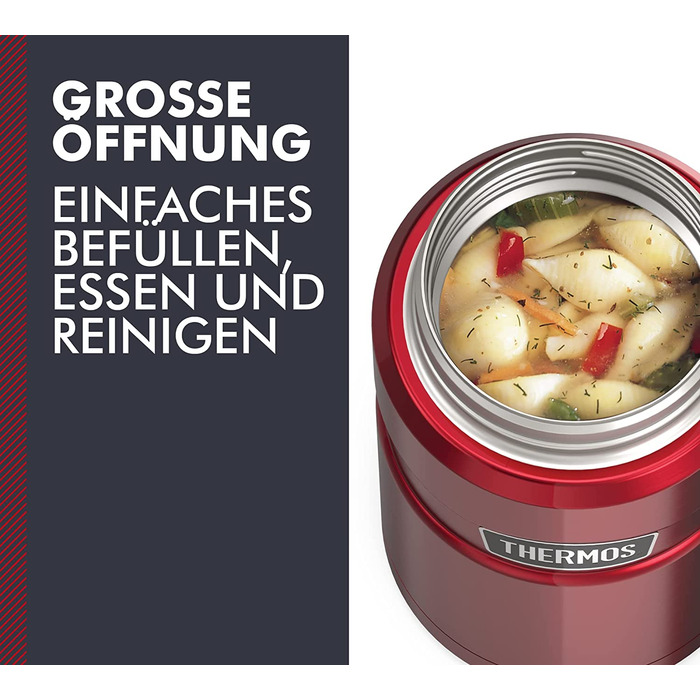 Термос для їжі Thermos Stainless King 710 мл, нержавіюча сталь, червоний, зберігає гаряче 14 годин, холодне 24 години, герметичний, для супу, мюслі, рагу, підходить для посудомийної машини