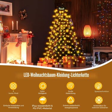 Світлодіодна гірлянда на ялинку з кільцем, 420 LED вогників, теплий жовтий колір, для ялинки 150-240 см, різдвяна ілюмінація