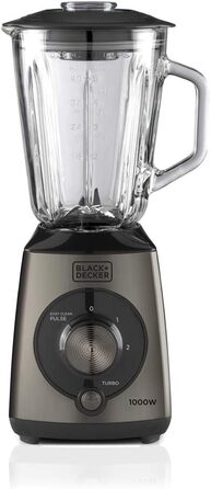Стаціонарний блендер BLACK+DECKER, 1000 Вт, 1,5 л, імпульсний режим, пластикова чаша, 4-лезове розбірне лезо з нержавіючої сталі, легке очищення, сірий