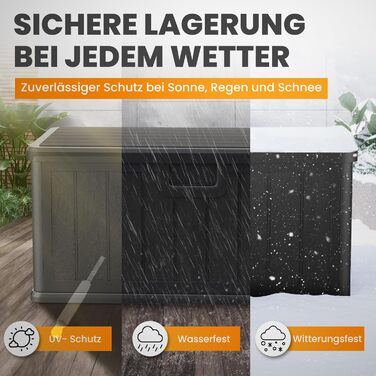 Водонепроникний садовий ящик Gartenbox 375L чорний - велика коробка для зберігання речей на вулиці, для подушок, садових меблів, посилок