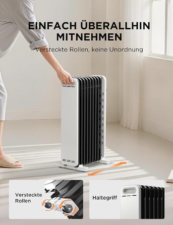 Масляний радіатор Midea NY2311-24UR, 2300Вт, 9 секцій, з пультом ДК, LED-дисплеєм та сенсорним керуванням, чорний