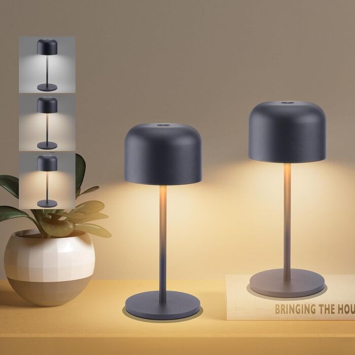 Klighten Набір з 2-х бездротових LED настільних ламп з акумулятором, димуванням, IP54, 21 см, USB-C, для дому та вулиці, антрацит, 3000K-6000K, тепле/нейтральне/холодне світло