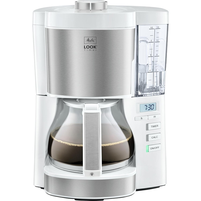 Кавоварка Melitta Look Timer з таймером, крапельна, 10 чашок, біла, скляна колба