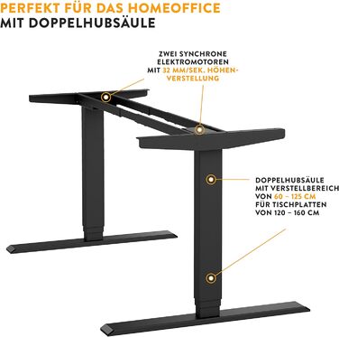 Електричний письмовий стіл boho office 120x80 см, регульований по висоті, 2 мотори, телескопічний механізм, пам’ять позицій, чорний колір RAL9005, стільниця Multiplex