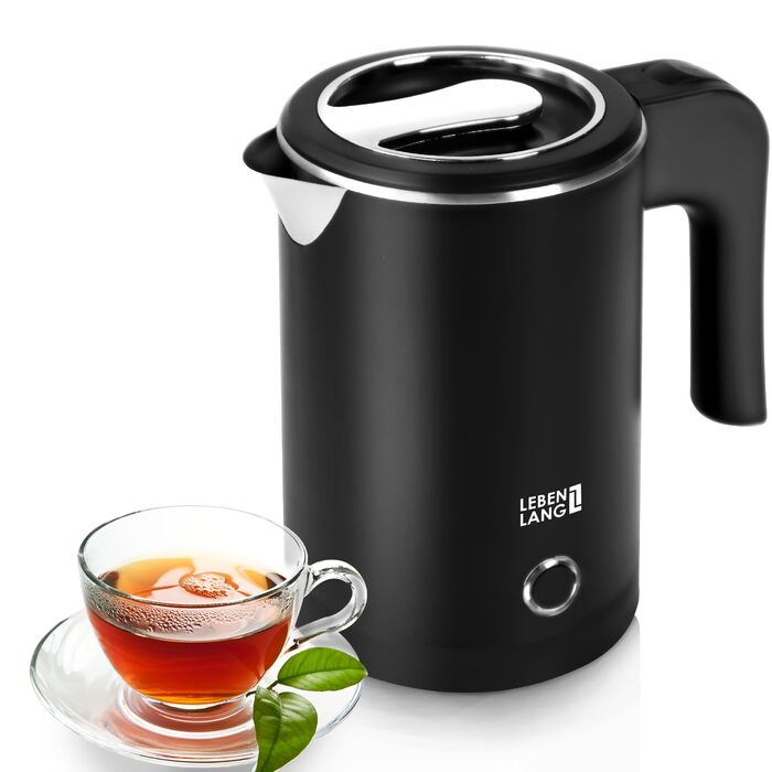 Чайник туристичний LEBENLANG Edelstahl 0.5 л, чорний - компактний, енергоефективний, без BPA