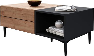 Журнальний стіл Newfurn чорний, дикий дуб, вінтаж індастріал, 100x40x55 см, для вітальні, у стилі лофт