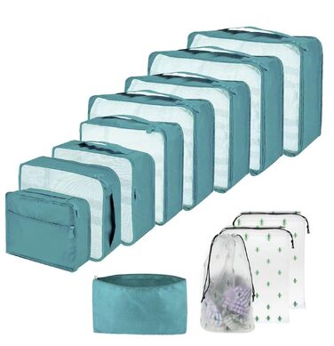 Набір органайзерів для подорожей та валізи Packing Cubes, 12 предметів, світло-блакитний — сумка-органайзер для одягу та речей у дорогу