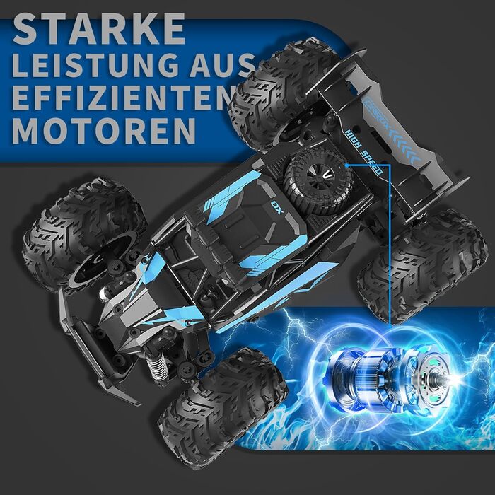 Радіокерований позашляховик Carox 1:18, 2.4 GHz, 25 км/год, блакитний – монстр-трак з підсвічуванням