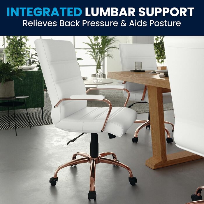 Крісло шеф Flash Furniture: обертне, біле шкіряне, з червоно-золотим каркасом, 61x58,5x103,5 см