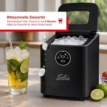 Льодогенератор Solis Ice Cube Express: Швидке виробництво льоду (8 кубиків за 8 хв), регульований розмір, самоочищення. Для дому, офісу, бару. Чорний