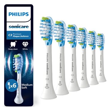 Змінні насадки для електричної зубної щітки Philips Sonicare C3 Premium Plaque Defense, білі, 6 шт., HX9046/87