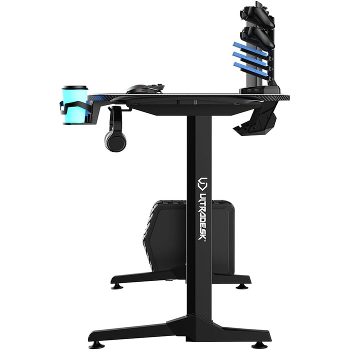 Ігровий стіл ULTRADESK FRAG V3 150x60 см, LED RGB підсвітка, сталева конструкція, для 2 моніторів, чорний, з аксесуарами