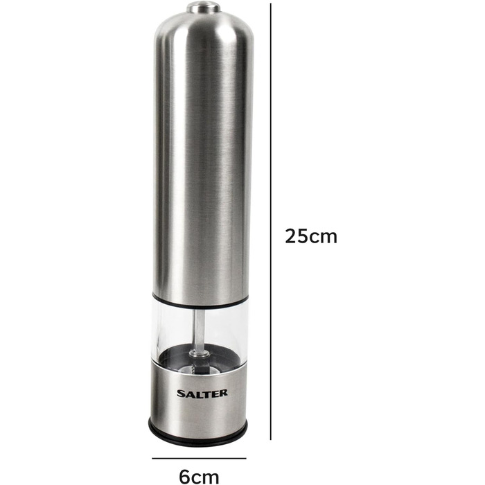 Електричні млини для солі та перцю Salter 7722, нержавіюча сталь, BPA-free, регульований помел, LED-підсвітка, просте наповнення, 60 г солі/30 г перцю
