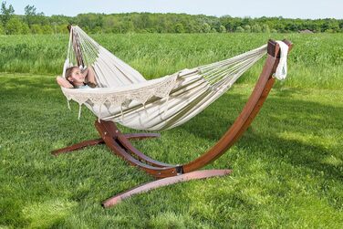 Подвійний гамак Vivere з бавовни зі стійкою з масивної сосни, натуральний, 254x117x104 см