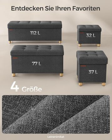 Складаний пуф SONGMICS зі сховищем, 38x38x40 см, шкіряний, до 300 кг, для вітальні та спальні, шифр-графіт