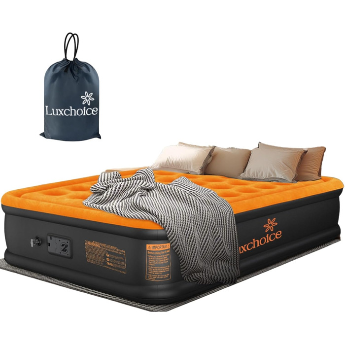 Надувне ліжко Luxchoice з електричним насосом для 2 осіб (205x155x38 см) - Dark Orange