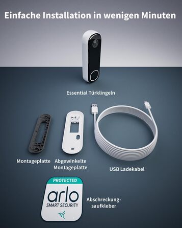 Відеодомофон Arlo 2K HD з камерою та дзвінком, бездротовий Wi-Fi, датчик руху, двосторонній аудіозв'язок, нічне бачення, сумісний з Alexa, сигналізація, тестовий період Secure Plan